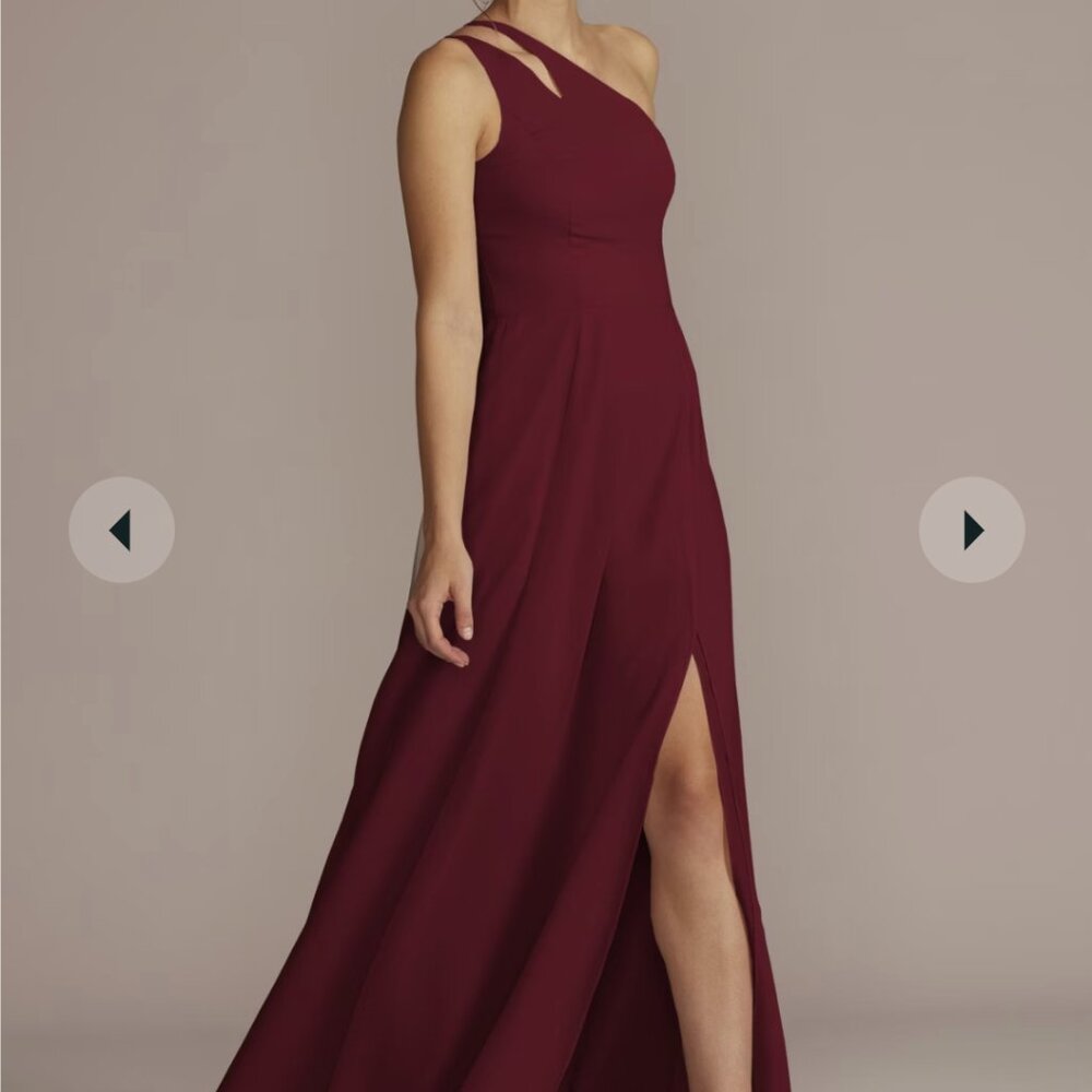 Chiffon One-Shoulder Cutout Dress Wine (size 2)